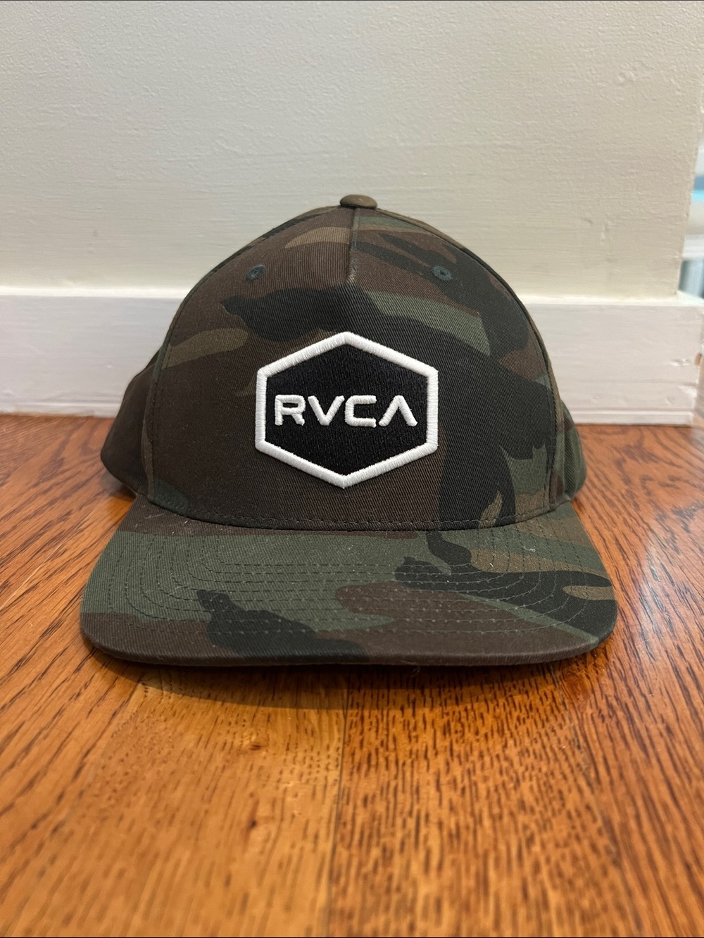 RVCA Hex Logo Camo Snapback Hat - Green/Brown